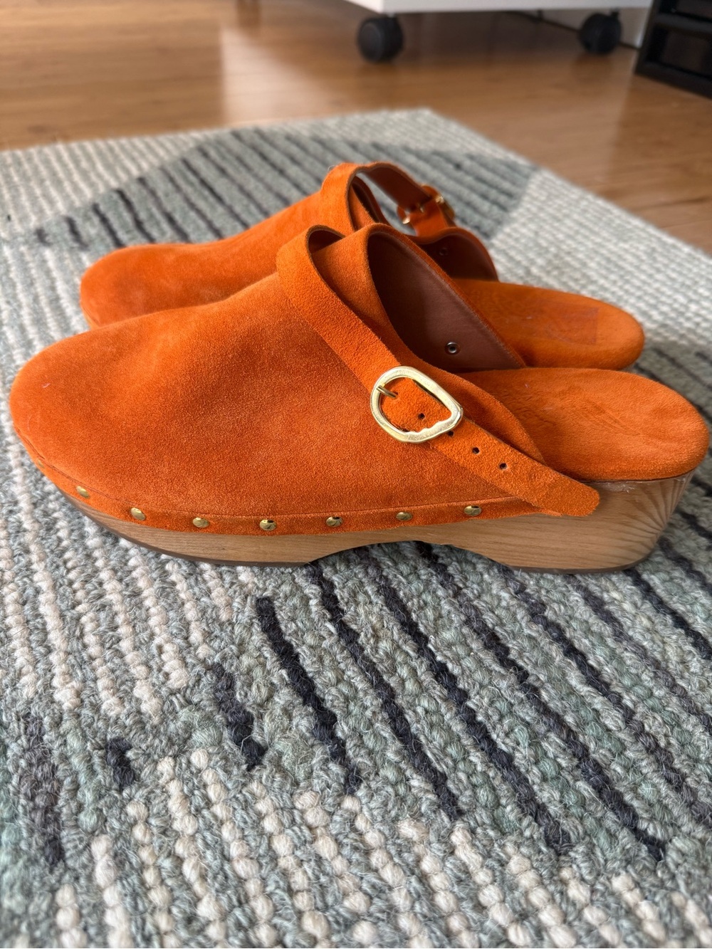 Ancient Greek Sandals Orange Suede Clog Mules